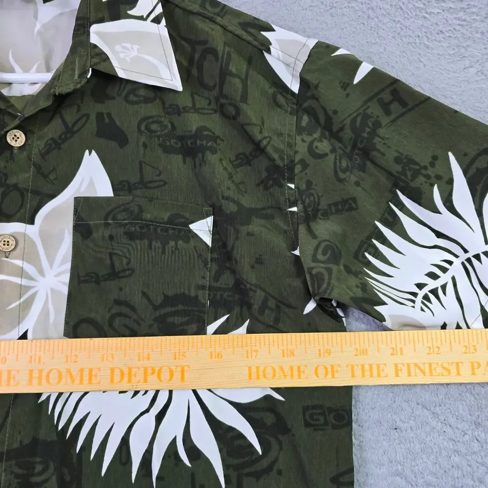 Gotcha Hawaiian‎ Button Front Shirt Men L (Medium) Green Tropical Surf Skater - Picture 8 of 10
